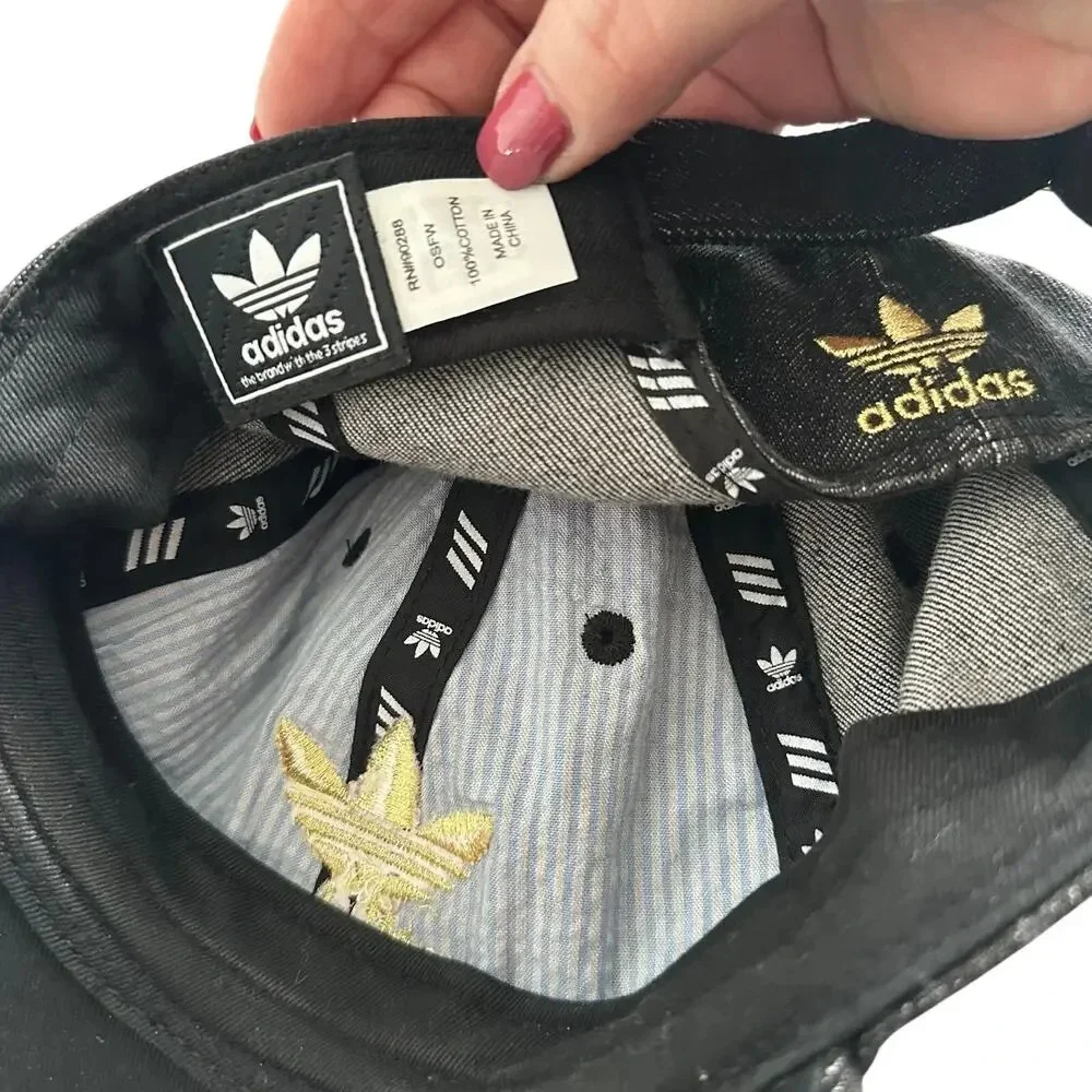 Adidas Baseball Hat Black‎ denim embroidered gold OSFA Casual Gym Yoga Hiking